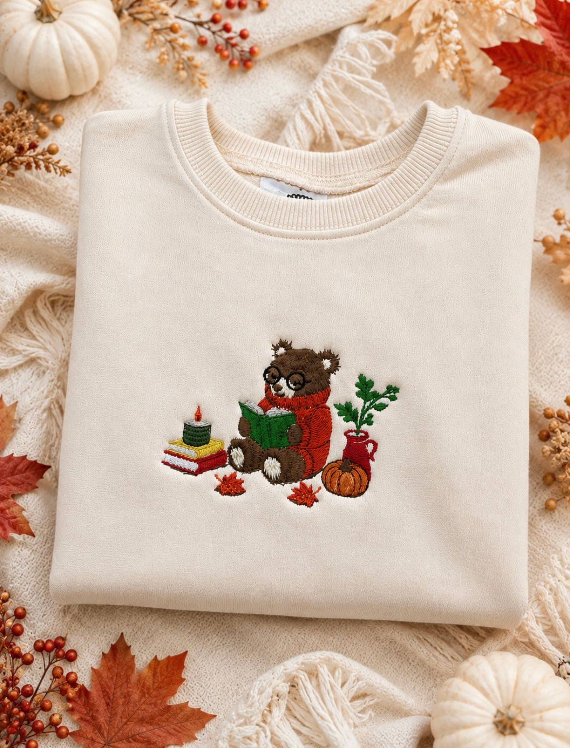 Embroidered Fall Bear Kids Crewnecks
