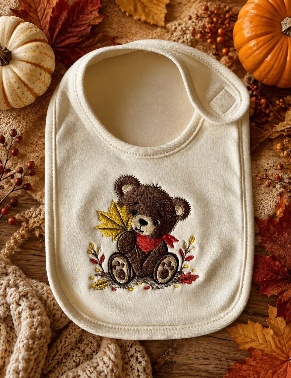 Embroidered Bear Baby Bib