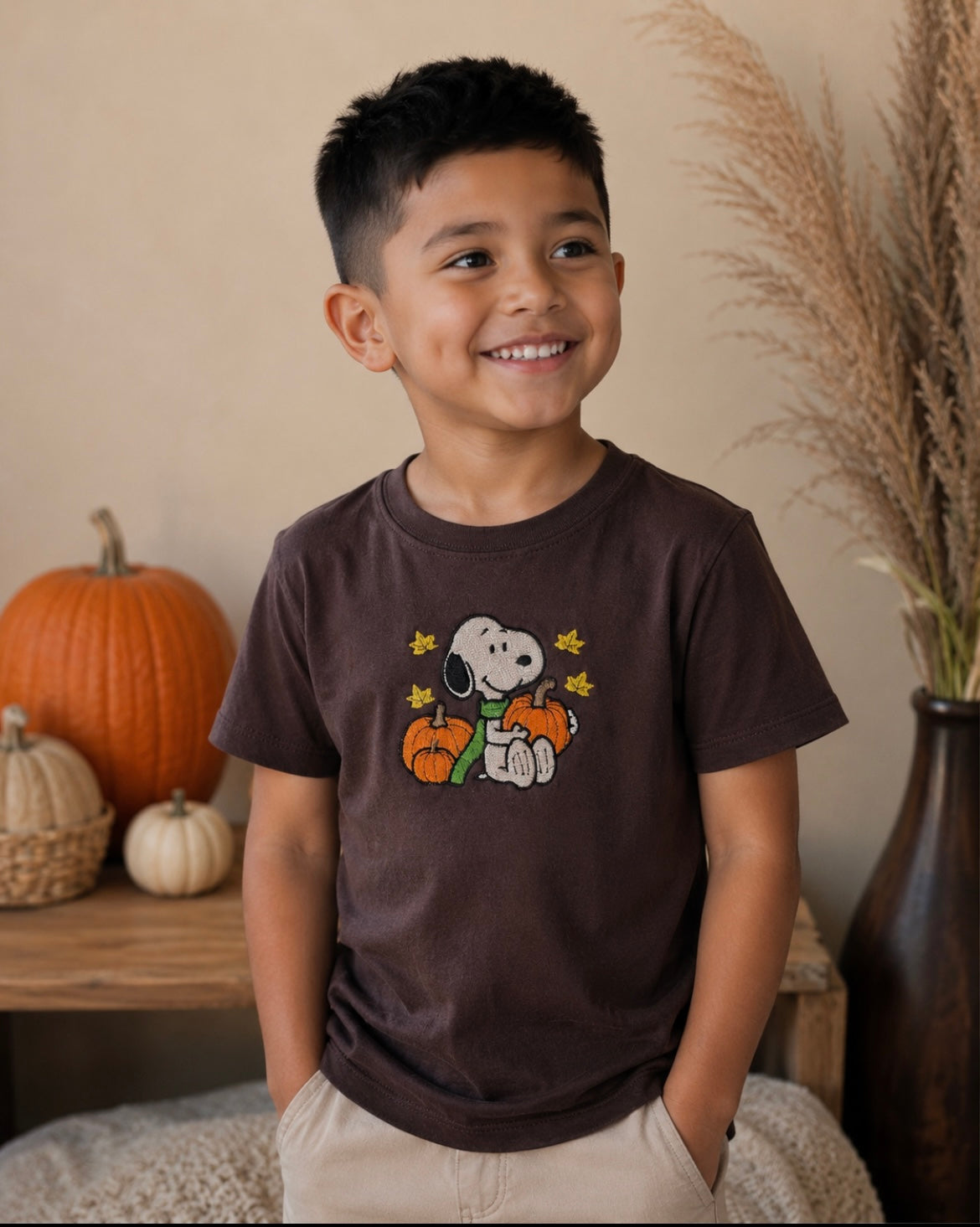 Snoopy Pumpkin Patch Embroidered Kids Shirt
