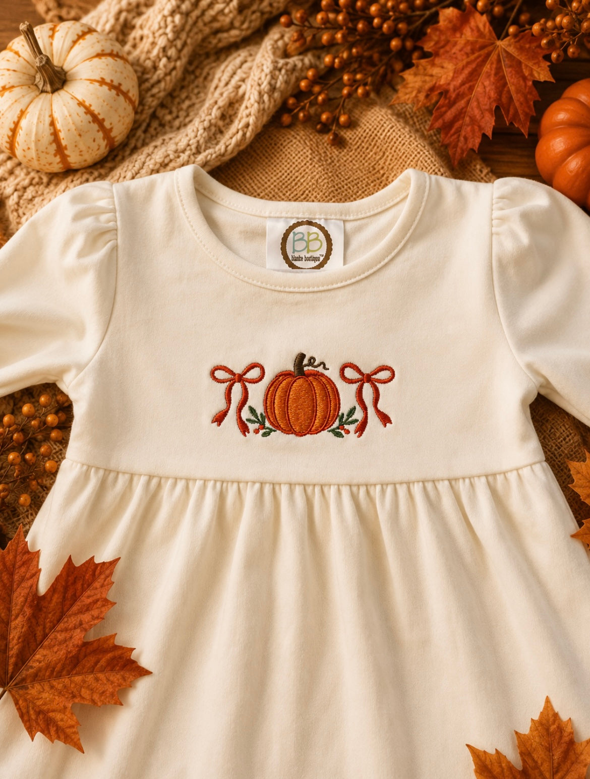 Pumpkin Bow Embroidered Fall Dress