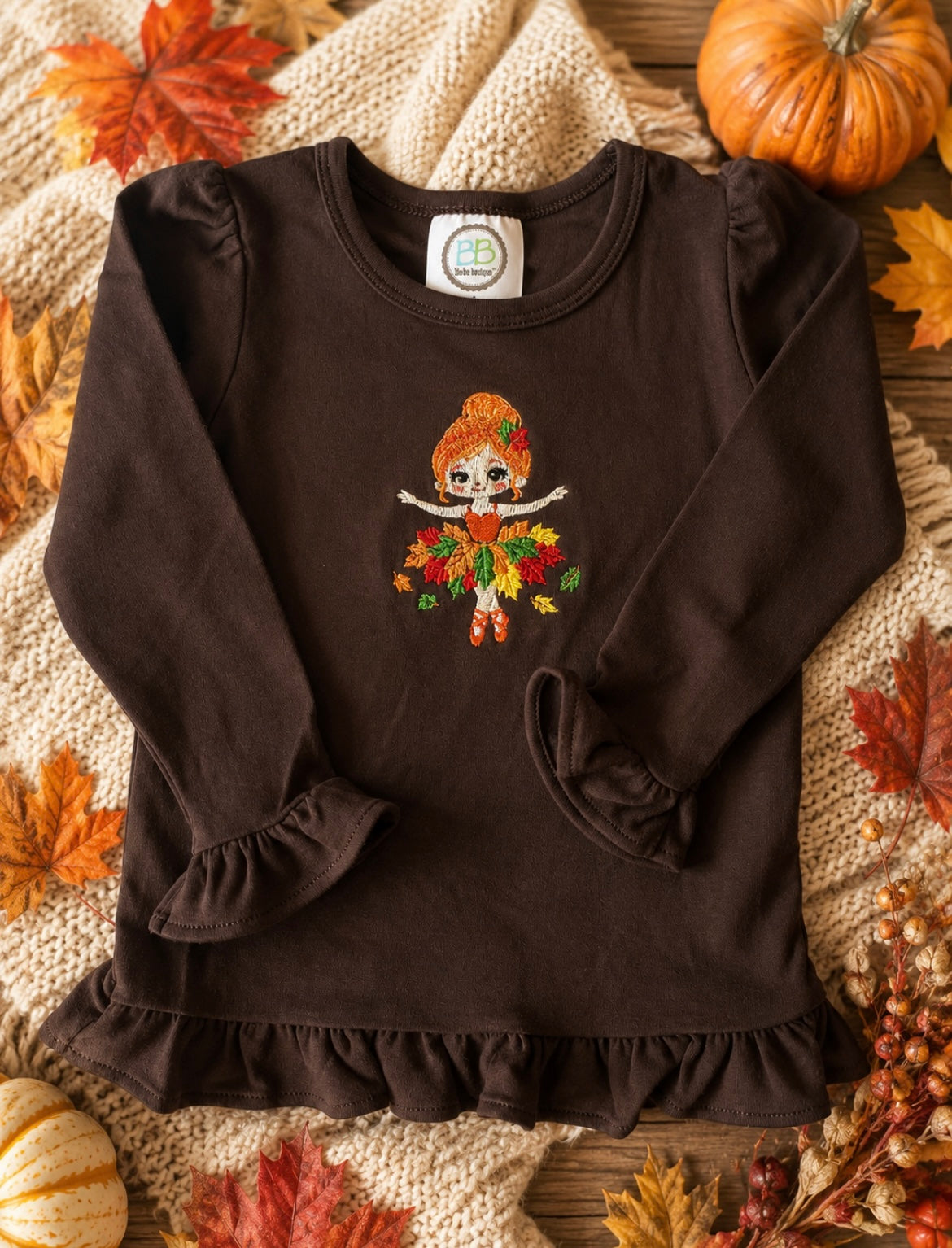 Fall Ballerina Embroidered Ruffle Shirt