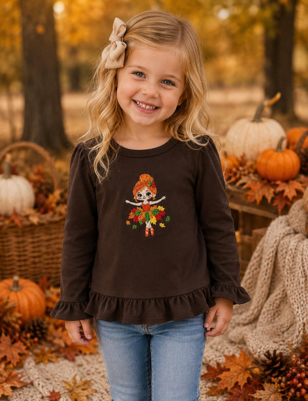 Fall Ballerina Embroidered Ruffle Shirt
